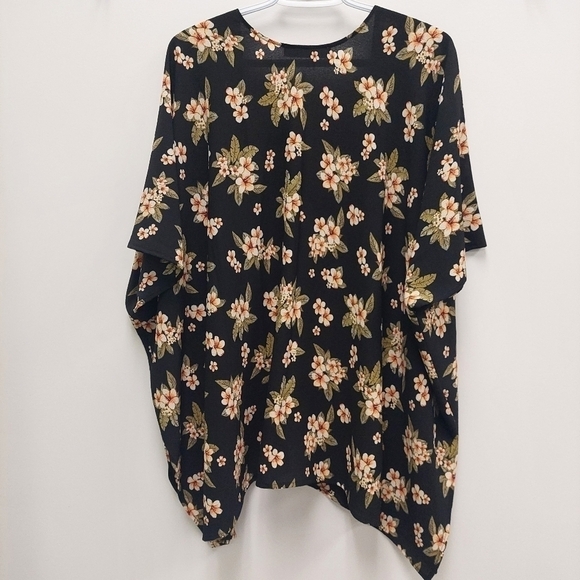 PINK MUCHACHA Floral Kimono Cardigan open front asymmetrical flowy made Quebec - Picture 3 of 3